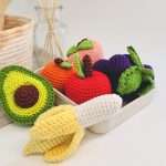 kids crochet play food juicy fruits - apple, orange, peach, avocado, grapes, banana