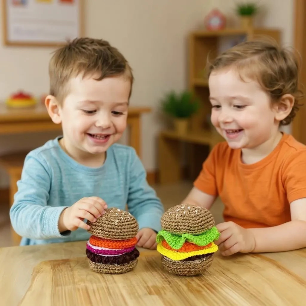 kids crochet play food burger stacker
