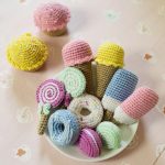kids crochet play food sweets set - cupcake, ice cream, popsicle, donut, lollipop, macaron