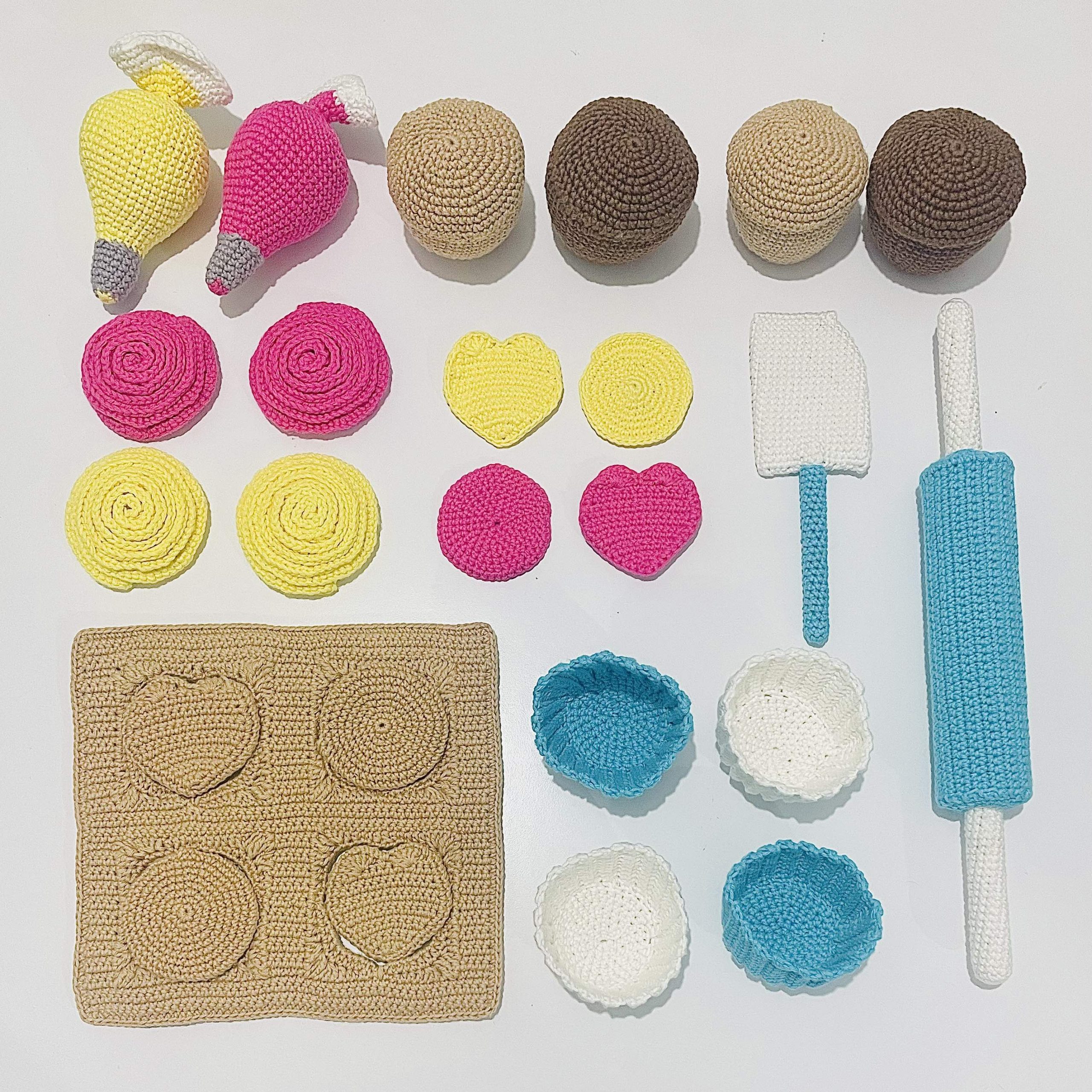 crochet little baker - play and decorate cookie, muffin, cupcake, spatula, rolling pin
