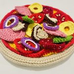 kids crochet play food pizza - pizza base, cheese, basil, ham, pepperoni, tomato, mushroom, onion, pineapple